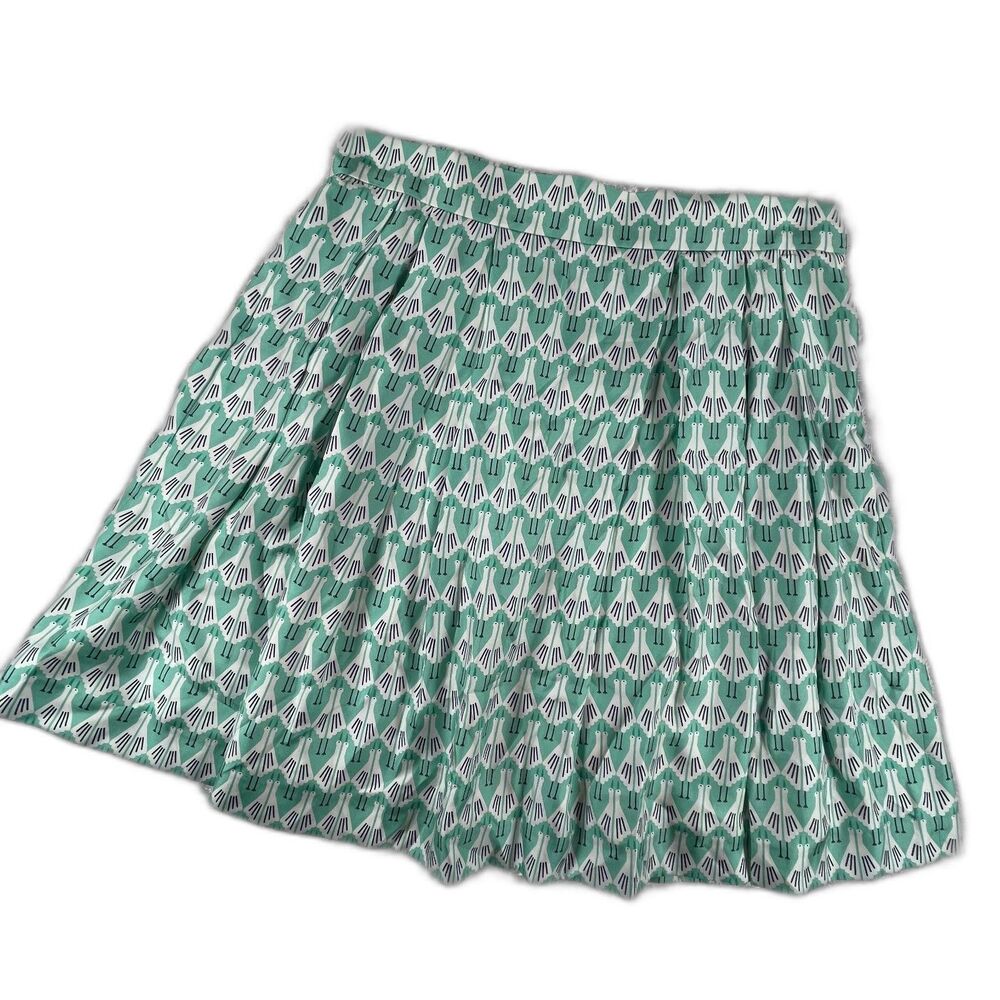Hadleigh’s Italy Silk Skirt 46 12 Green White Bird Print Pleated Pockets Luxury
